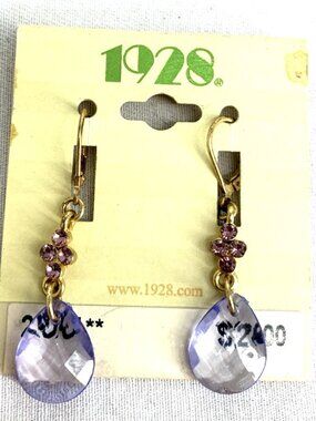 1928 Brand Crystal Bicone Beaded Dangle Drop Earrings Purple 1.75" Spring Drops